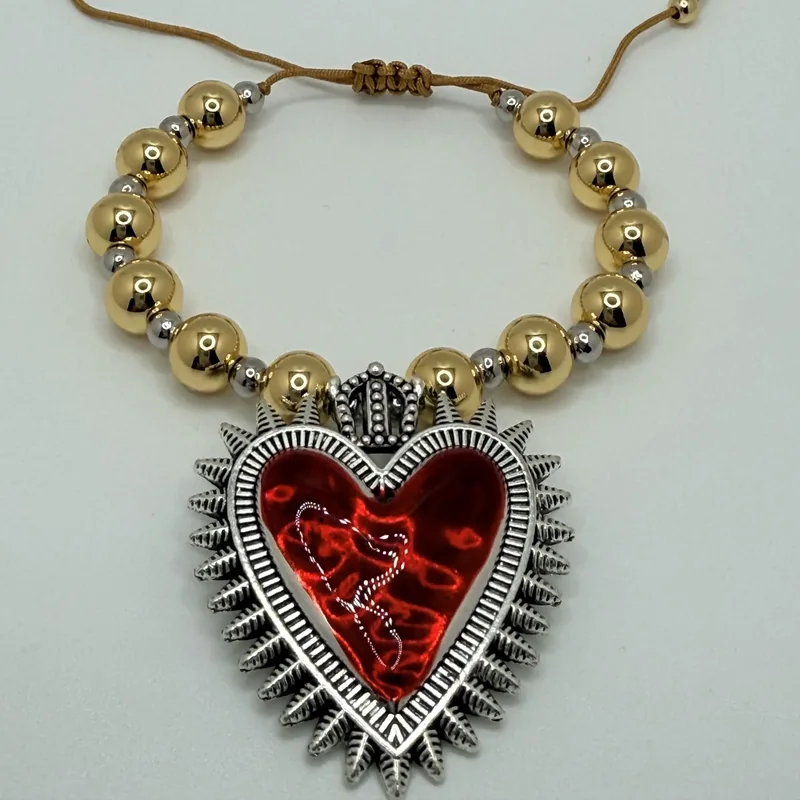 Pulsera Sagrado Corazón con cristales rojos