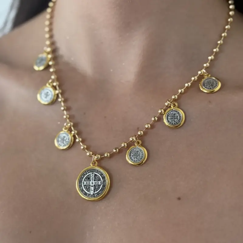 Bead necklace with St. Benedict medals