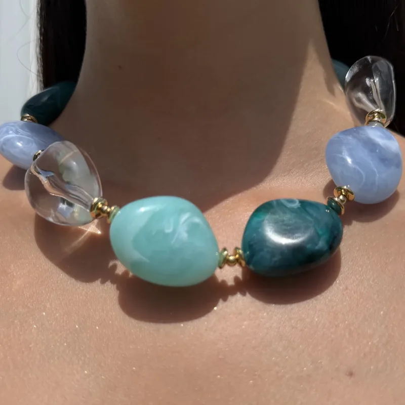 Collar de piedras – Azul y verde agua